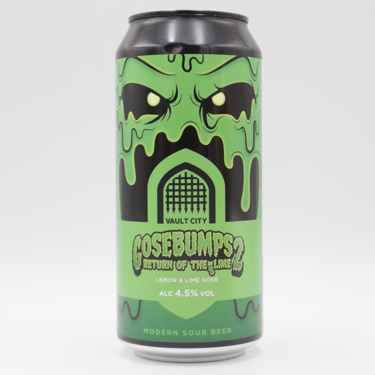 This is a can of Vault City - Gosebumps 2: Return of the (S)lime - 4.5% (440ml). It is a Sour craft beer available to buy from Ghost Whale, voted London's best craft beer shop.