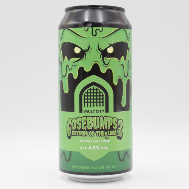 This is a can of Vault City - Gosebumps 2: Return of the (S)lime - 4.5% (440ml). It is a Sour craft beer available to buy from Ghost Whale, voted London's best craft beer shop.