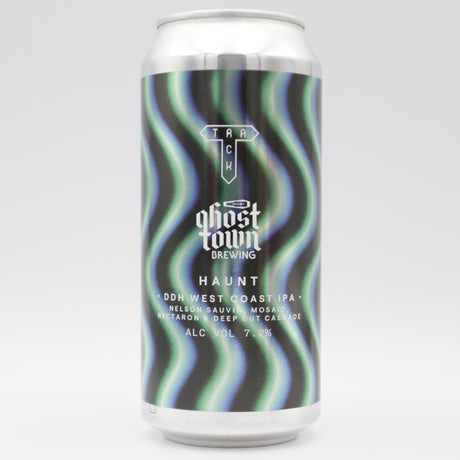 This is a can of Track - Haunt - 7.2% (440ml). It is a IPA craft beer available to buy from Ghost Whale, voted London's best craft beer shop.
