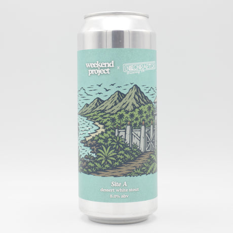 This is a can of Weekend Project / Neon Raptor - Site A - 8% (500ml). It is a Imperial Stout / Porter craft beer available to buy from Ghost Whale, voted London's best craft beer shop.