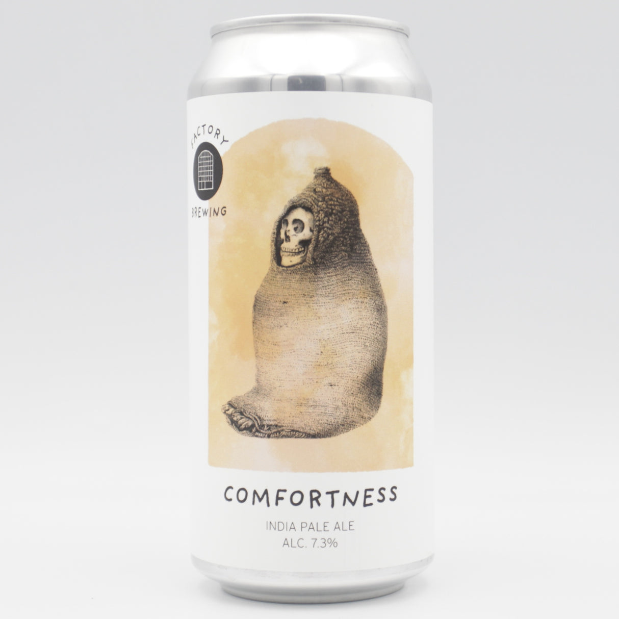 This is a can of Factory Brewing / Cloudwater - Comfortless - 7.3% (440ml). It is a IPA craft beer available to buy from Ghost Whale, voted London's best craft beer shop.