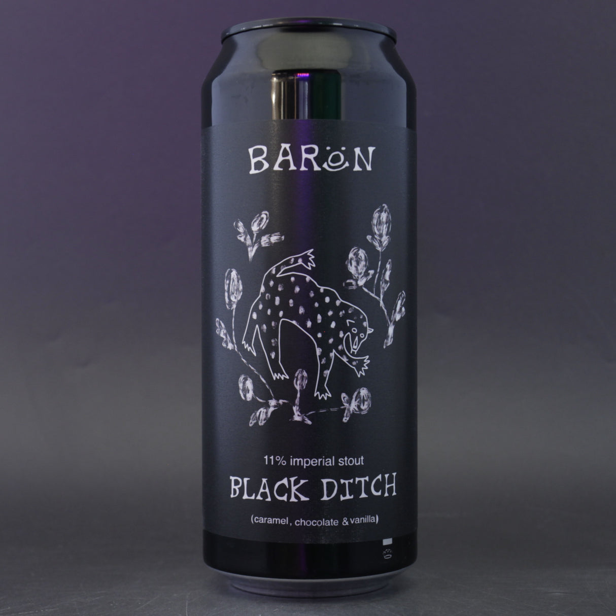 This is a can of Baron - Black Ditch - 11% (500ml). It is a Imperial Stout / Porter craft beer available to buy from Ghost Whale, voted London's best craft beer shop.
