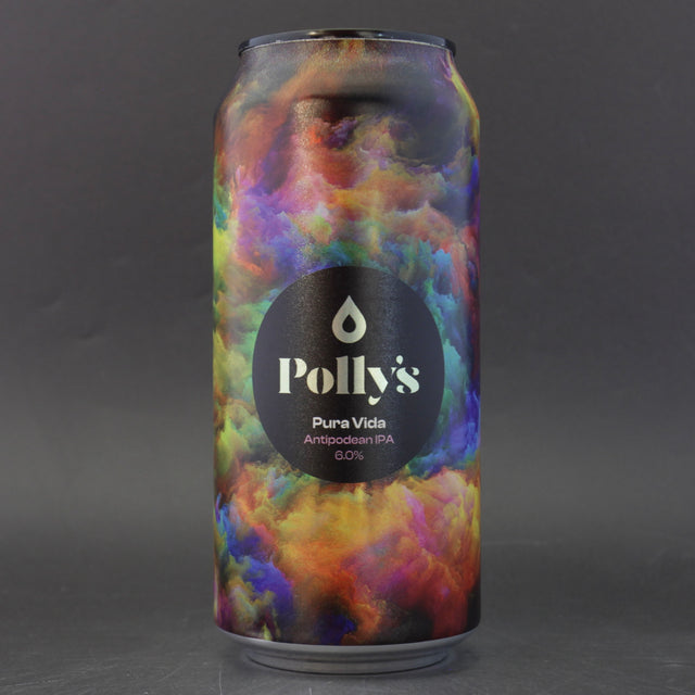 This is a can of Polly's Brew Co - Pura Vida - 6% (440ml). It is a IPA craft beer available to buy from Ghost Whale, voted London's best craft beer shop.