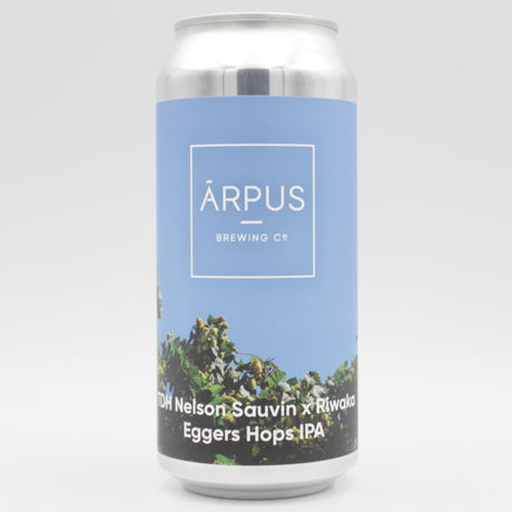 This is a can of Arpus Brewing Co - TDH Nelson Sauvin x Riwaka Eggers Hops IPA - 6.5% (440ml). It is a IPA craft beer available to buy from Ghost Whale, voted London's best craft beer shop.
