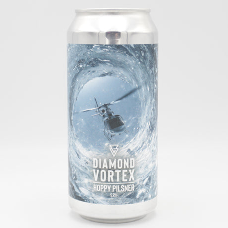 This is a can of Azvex - Diamond Vortex - 5.2% (440ml). It is a Lager / Pilsner / Kölsch craft beer available to buy from Ghost Whale, voted London's best craft beer shop.