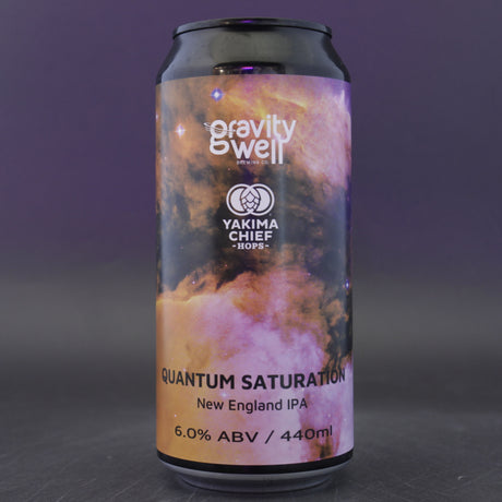 This is a can of Gravity Well - Quantum Saturation - 6% (440ml). It is a IPA craft beer available to buy from Ghost Whale, voted London's best craft beer shop.