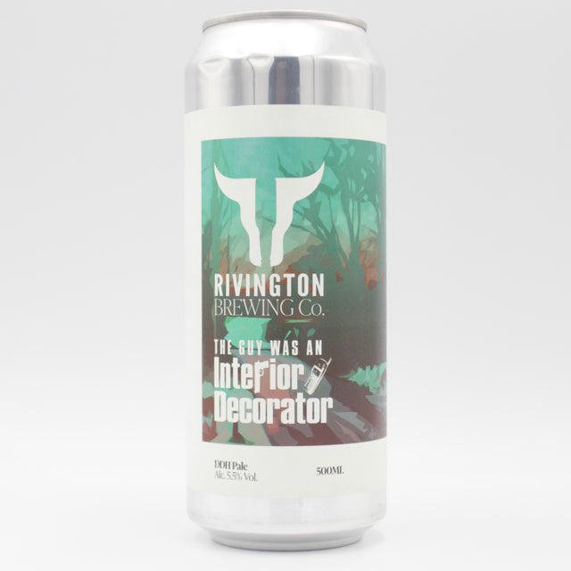 This is a can of Rivington - The Guy Was An Interior Decorator - 5.5% (500ml). It is a Pale Ale craft beer available to buy from Ghost Whale, voted London's best craft beer shop.