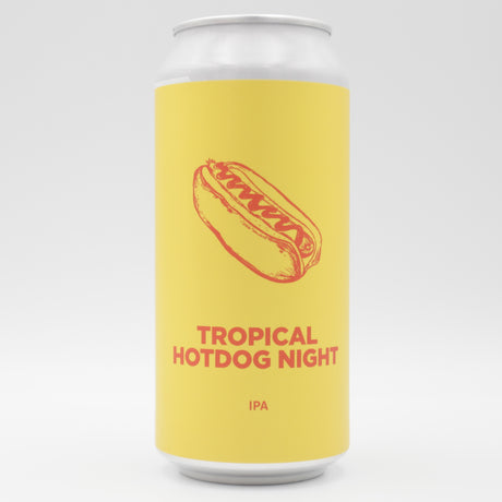 This is a can of Pomona Island - Tropical Hotdog Night - 6.2% (440ml). It is a IPA craft beer available to buy from Ghost Whale, voted London's best craft beer shop.