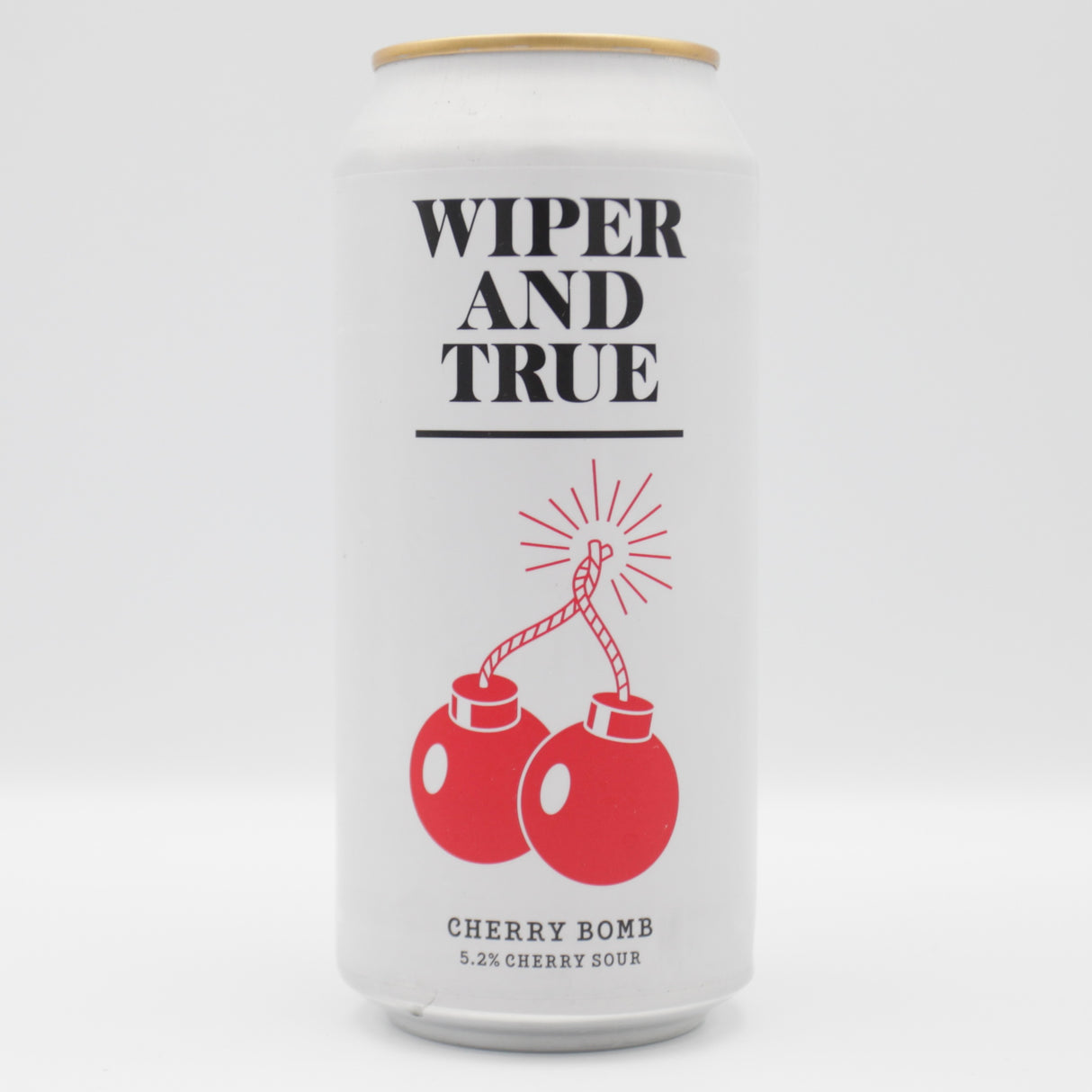 This is a can of Wiper And True - Cherry Bomb - 5.2% (440ml). It is a Sour craft beer available to buy from Ghost Whale, voted London's best craft beer shop.