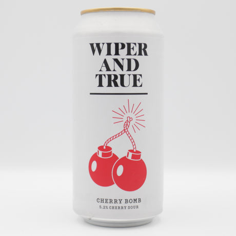 This is a can of Wiper And True - Cherry Bomb - 5.2% (440ml). It is a Sour craft beer available to buy from Ghost Whale, voted London's best craft beer shop.