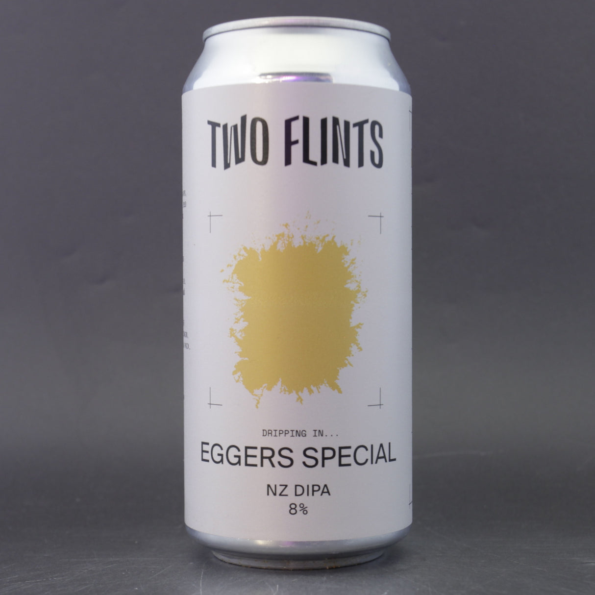 This is a can of Two Flints - Dripping In... Eggers Special - 8% (440ml). It is a Double IPA craft beer available to buy from Ghost Whale, voted London's best craft beer shop.