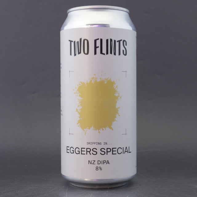 This is a can of Two Flints - Dripping In... Eggers Special - 8% (440ml). It is a Double IPA craft beer available to buy from Ghost Whale, voted London's best craft beer shop.