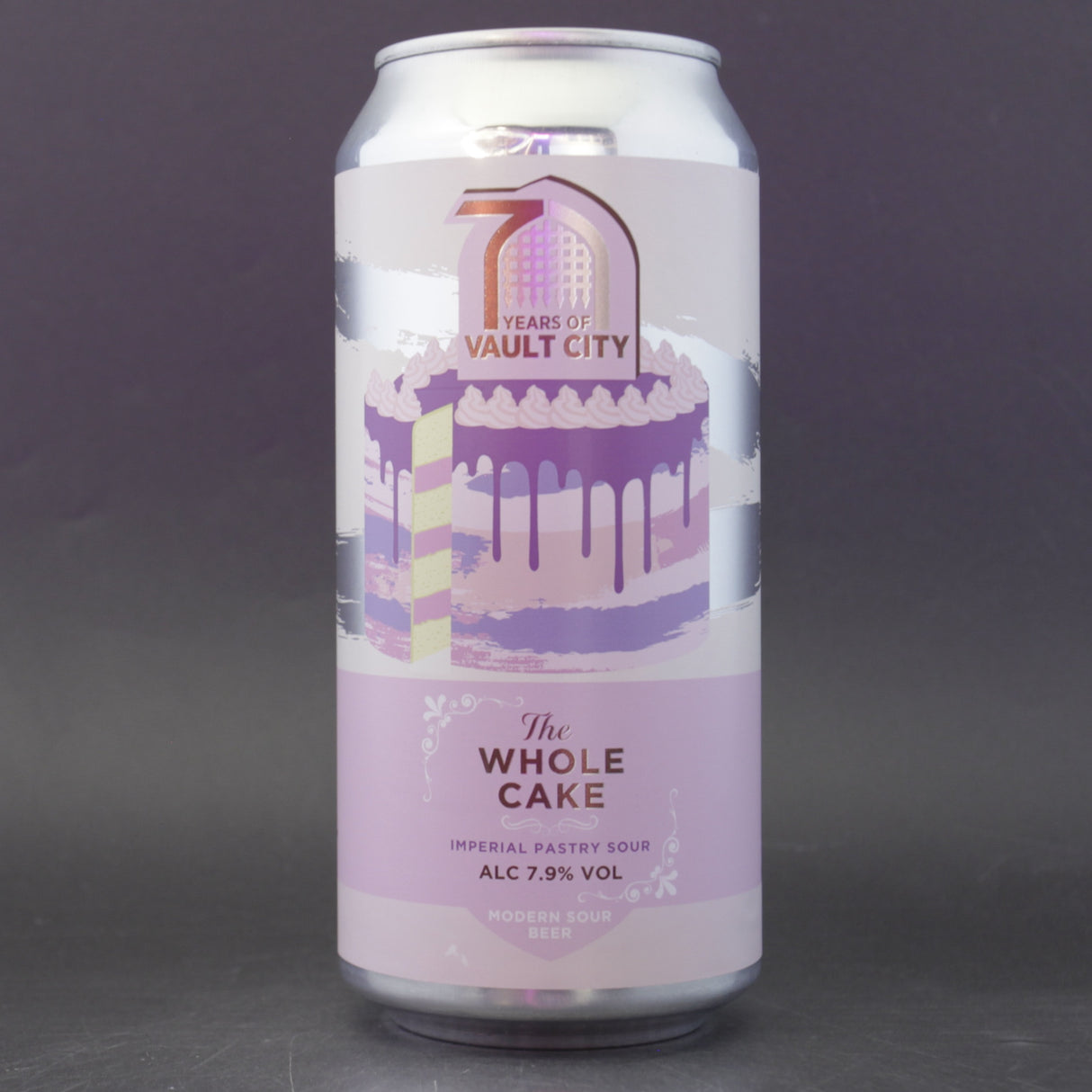 This is a can of Vault City - The Whole Cake - 7.9% (440ml). It is a Sour craft beer available to buy from Ghost Whale, voted London's best craft beer shop.