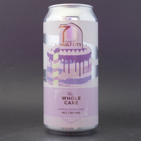 This is a can of Vault City - The Whole Cake - 7.9% (440ml). It is a Sour craft beer available to buy from Ghost Whale, voted London's best craft beer shop.