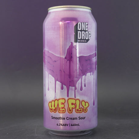 This is a can of One Drop - We Fly - 6.2% (440ml). It is a Sour craft beer available to buy from Ghost Whale, voted London's best craft beer shop.