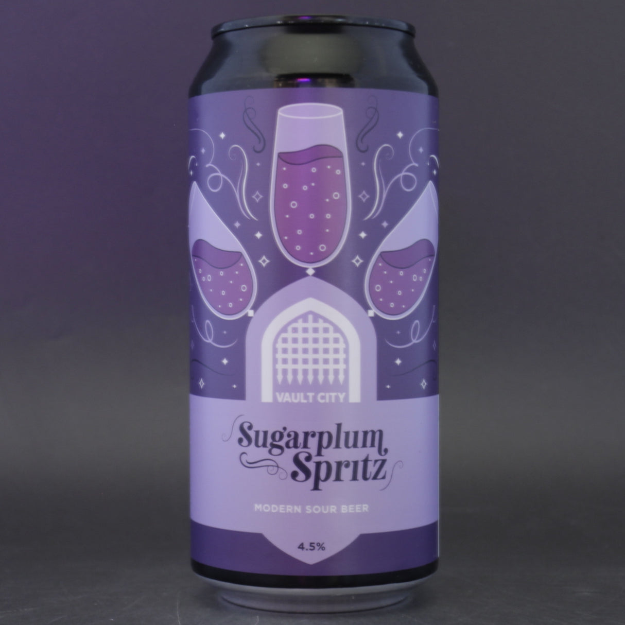 This is a can of Vault City - Sugar Plum Spritz - 4.5% (440ml). It is a Sour craft beer available to buy from Ghost Whale, voted London's best craft beer shop.