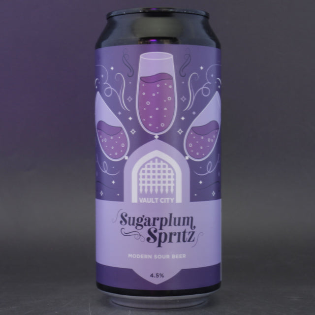 This is a can of Vault City - Sugar Plum Spritz - 4.5% (440ml). It is a Sour craft beer available to buy from Ghost Whale, voted London's best craft beer shop.