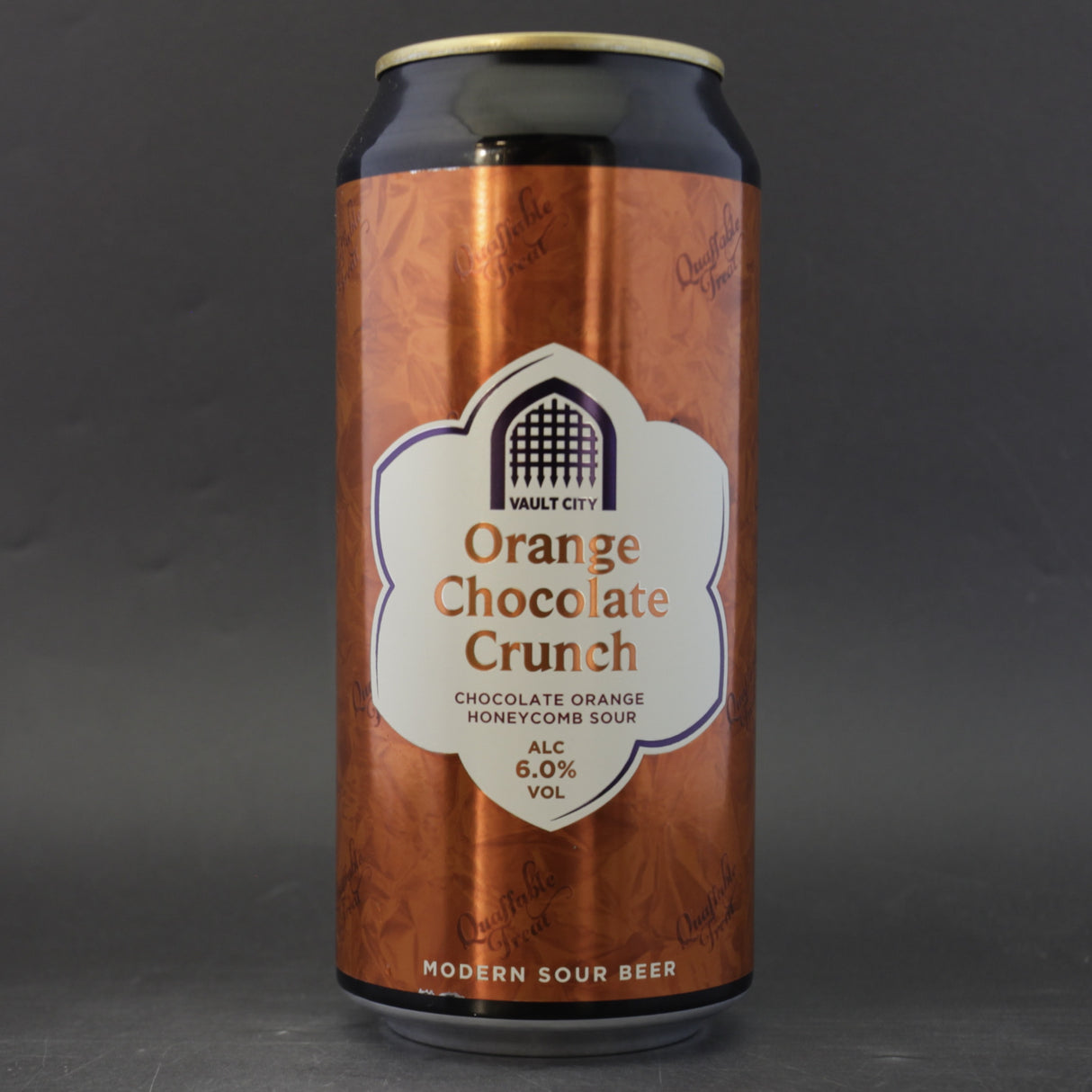 This is a can of Vault City - Orange Chocolate Crunch - 6% (440ml). It is a Sour craft beer available to buy from Ghost Whale, voted London's best craft beer shop.