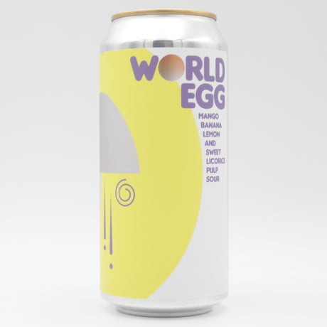 This is a can of Elmeleven - PULP: World Egg - 5% (440ml). It is a Sour craft beer available to buy from Ghost Whale, voted London's best craft beer shop.