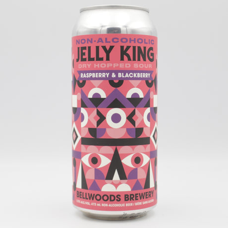 This is a can of Bellwoods - Non-Alcoholic Jelly King: Raspberry & Blackberry - 0.5% (473ml). It is a Sour craft beer available to buy from Ghost Whale, voted London's best craft beer shop.