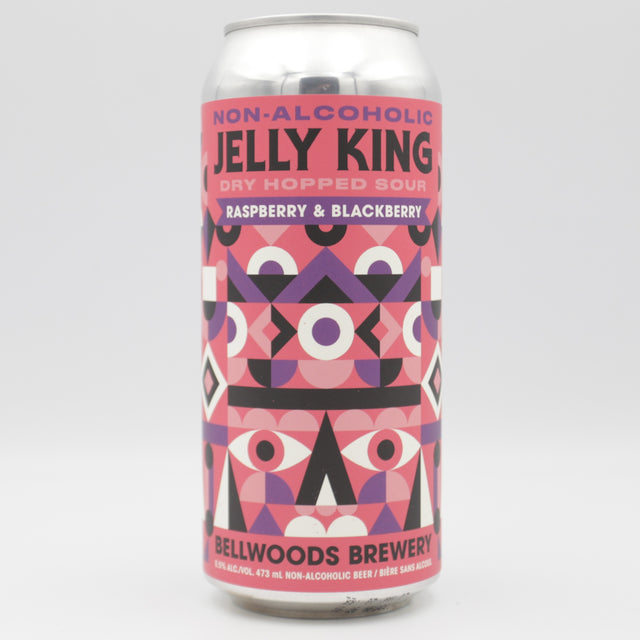 This is a can of Bellwoods - Non-Alcoholic Jelly King: Raspberry & Blackberry - 0.5% (473ml). It is a Sour craft beer available to buy from Ghost Whale, voted London's best craft beer shop.
