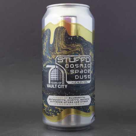 This is a can of Vault City - STUFFD: Cosmic Space Dust - 6.2% (440ml). It is a Sour craft beer available to buy from Ghost Whale, voted London's best craft beer shop.