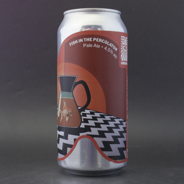 This is a can of Sureshot - Fish In The Percolator - 4.5% (440ml). It is a Pale Ale craft beer available to buy from Ghost Whale, voted London's best craft beer shop.