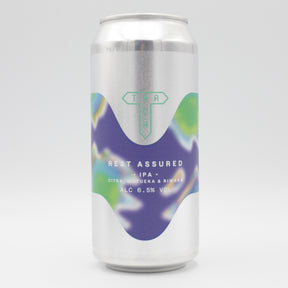 This is a can of Track - Rest Assured - 6.5% (440ml). It is a IPA craft beer available to buy from Ghost Whale, voted London's best craft beer shop.