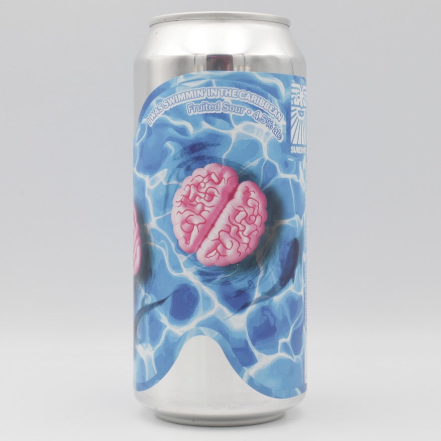 This is a can of Sureshot - I Was Swimmin' In The Caribbean - 4.5% (440ml). It is a Sour craft beer available to buy from Ghost Whale, voted London's best craft beer shop.