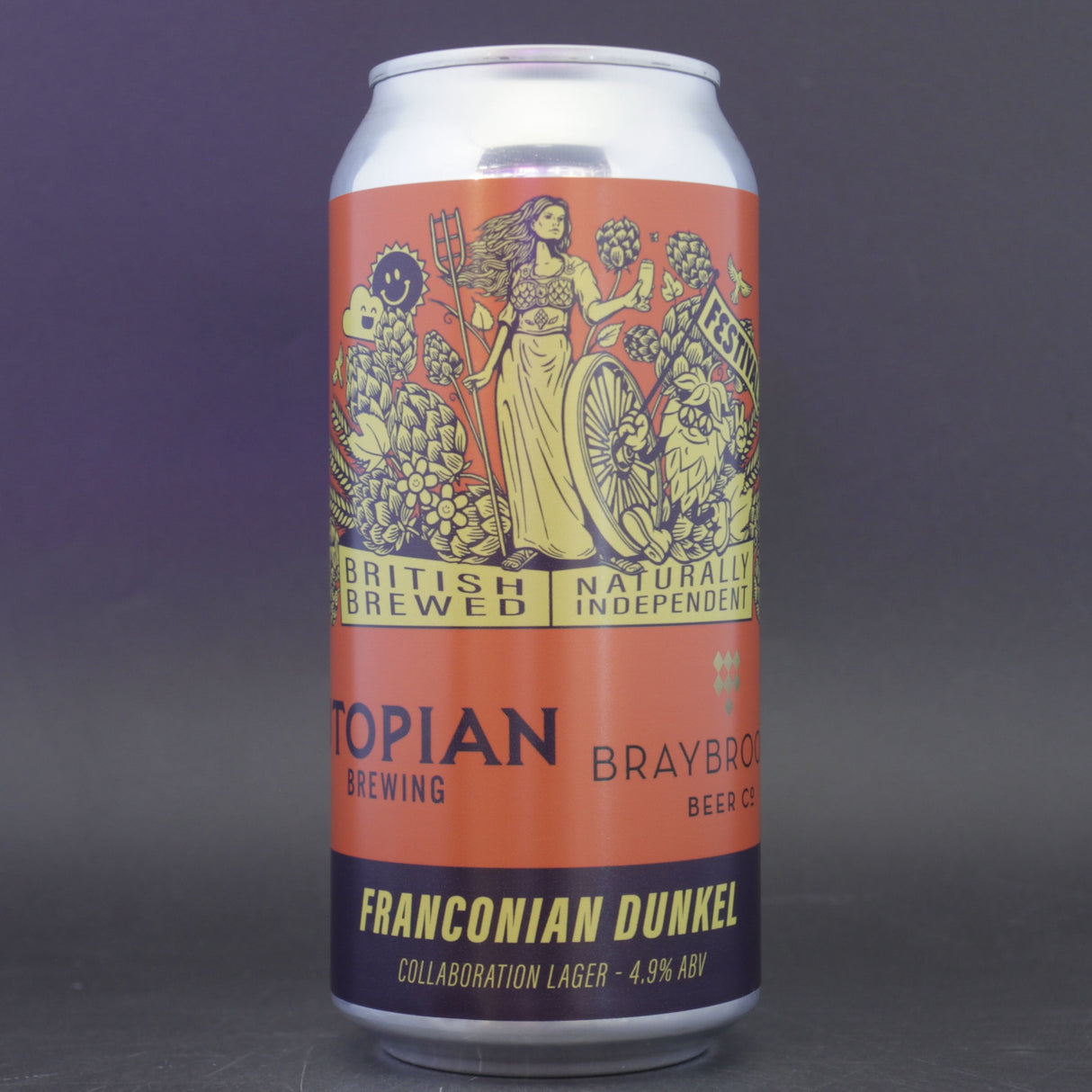 This is a can of Utopian / Braybrooke - Franconian Dunkel - 4.9% (440ml). It is a Lager / Pilsner / Kölsch craft beer available to buy from Ghost Whale, voted London's best craft beer shop.