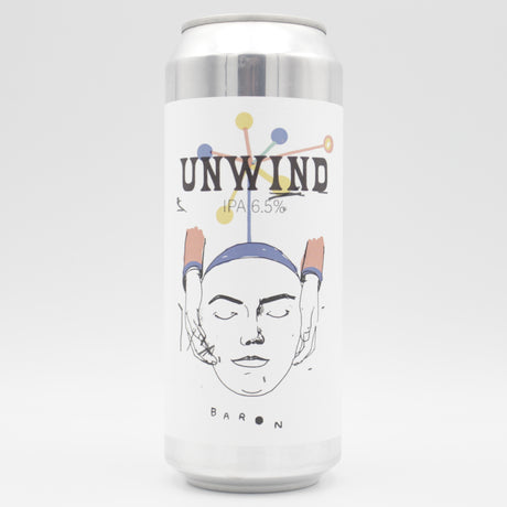 This is a can of Baron - Unwind - 6.5% (500ml). It is a IPA craft beer available to buy from Ghost Whale, voted London's best craft beer shop.