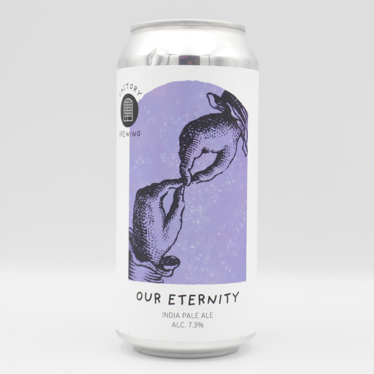 This is a can of Factory Brewing - Our Eternity - 7.3% (440ml). It is a IPA craft beer available to buy from Ghost Whale, voted London's best craft beer shop.