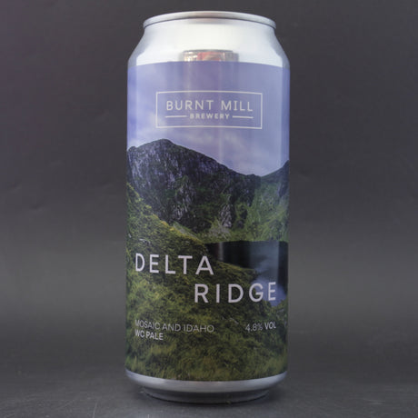 This is a can of Burnt Mill - Delta Ridge - 4.8% (440ml). It is a Pale Ale craft beer available to buy from Ghost Whale, voted London's best craft beer shop.