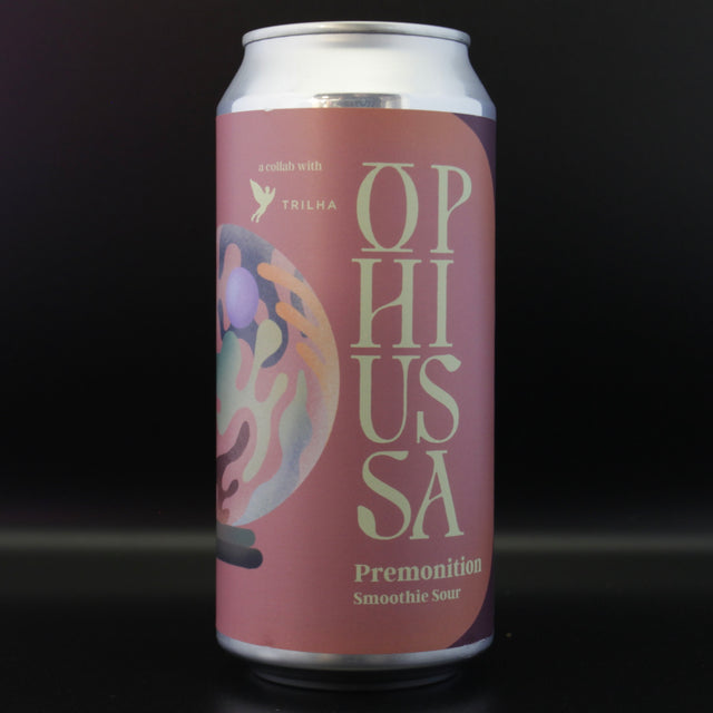 This is a can of Ophiussa - Premonition - 5% (440ml). It is a Sour craft beer available to buy from Ghost Whale, voted London's best craft beer shop.