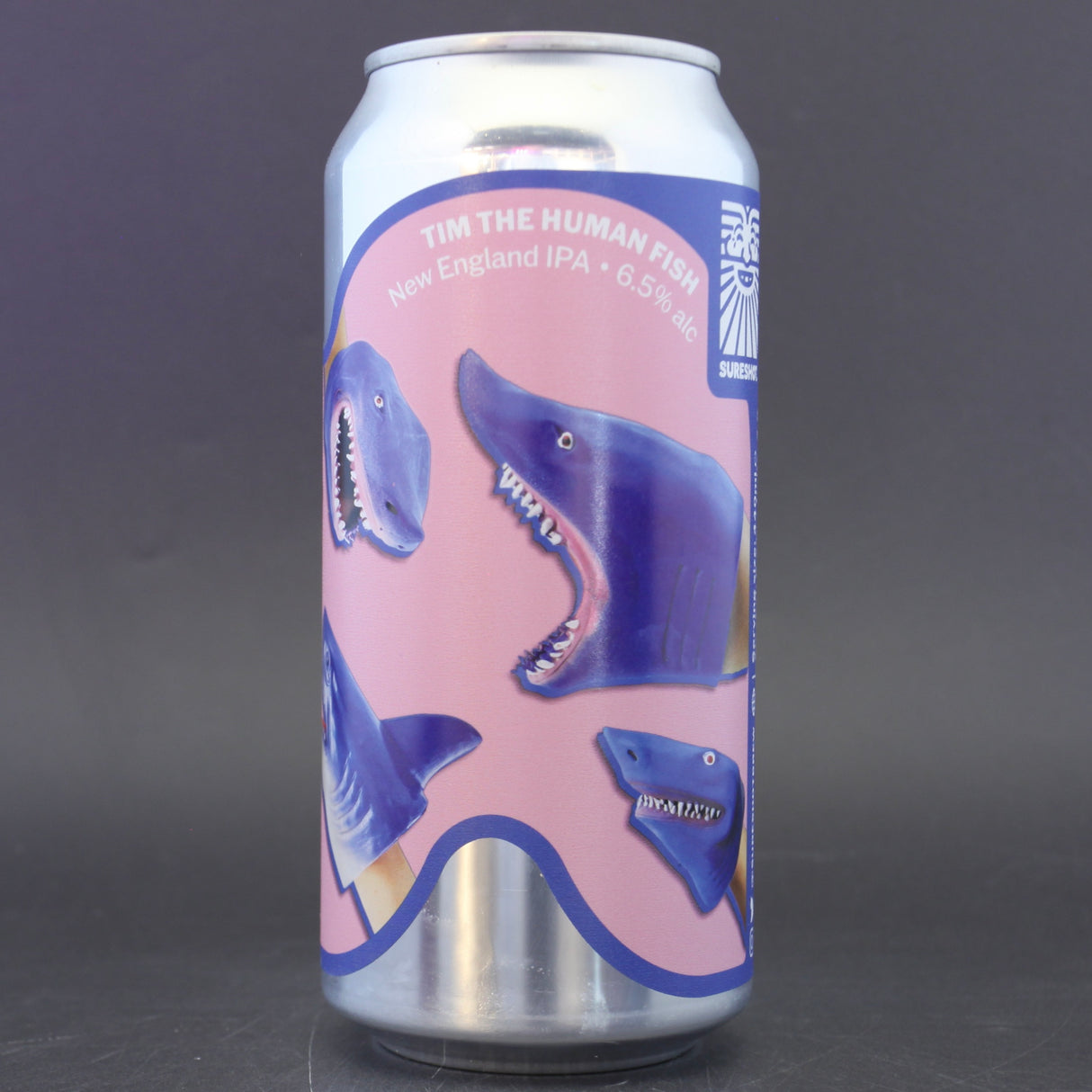 This is a can of Sureshot - Tim The Human Fish - 6.5% (440ml). It is a IPA craft beer available to buy from Ghost Whale, voted London's best craft beer shop.