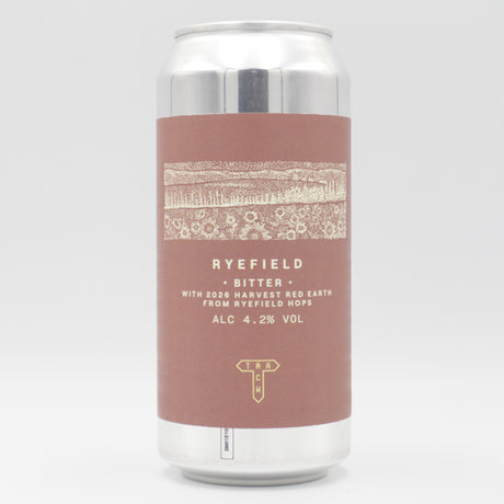 This is a can of Track / Kicks - Ryefield - 4.2% (440ml). It is a Traditional English Ale craft beer available to buy from Ghost Whale, voted London's best craft beer shop.