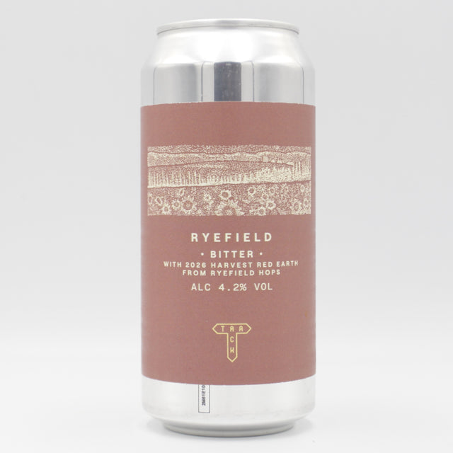 This is a can of Track / Kicks - Ryefield - 4.2% (440ml). It is a Traditional English Ale craft beer available to buy from Ghost Whale, voted London's best craft beer shop.
