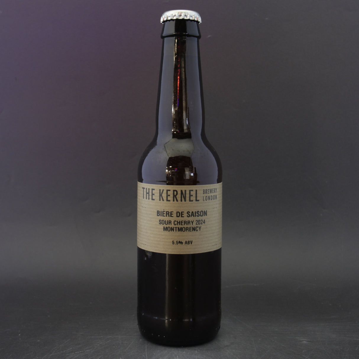 This is a bottle of The Kernel - Biere de Saison: Sour Cherry 2024 Montmorency - 5.5% (330ml). It is a Wild Ale craft beer available to buy from Ghost Whale, voted London's best craft beer shop.