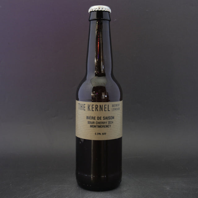 This is a bottle of The Kernel - Biere de Saison: Sour Cherry 2024 Montmorency - 5.5% (330ml). It is a Wild Ale craft beer available to buy from Ghost Whale, voted London's best craft beer shop.