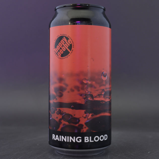 This is a can of Hoppy People / Moksa - Raining Blood - 10% (440ml). It is a Triple IPA craft beer available to buy from Ghost Whale, voted London's best craft beer shop.