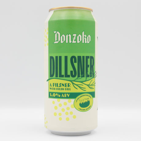 This is a can of Donzoko / Tuletorn - Dillsner - 4.2% (440ml). It is a Lager / Pilsner / Kölsch craft beer available to buy from Ghost Whale, voted London's best craft beer shop.