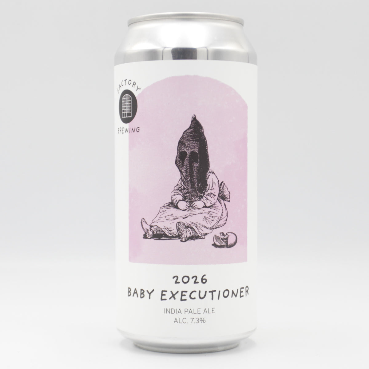This is a can of Factory Brewing - Baby Executioner - 7.3% (440ml). It is a IPA craft beer available to buy from Ghost Whale, voted London's best craft beer shop.