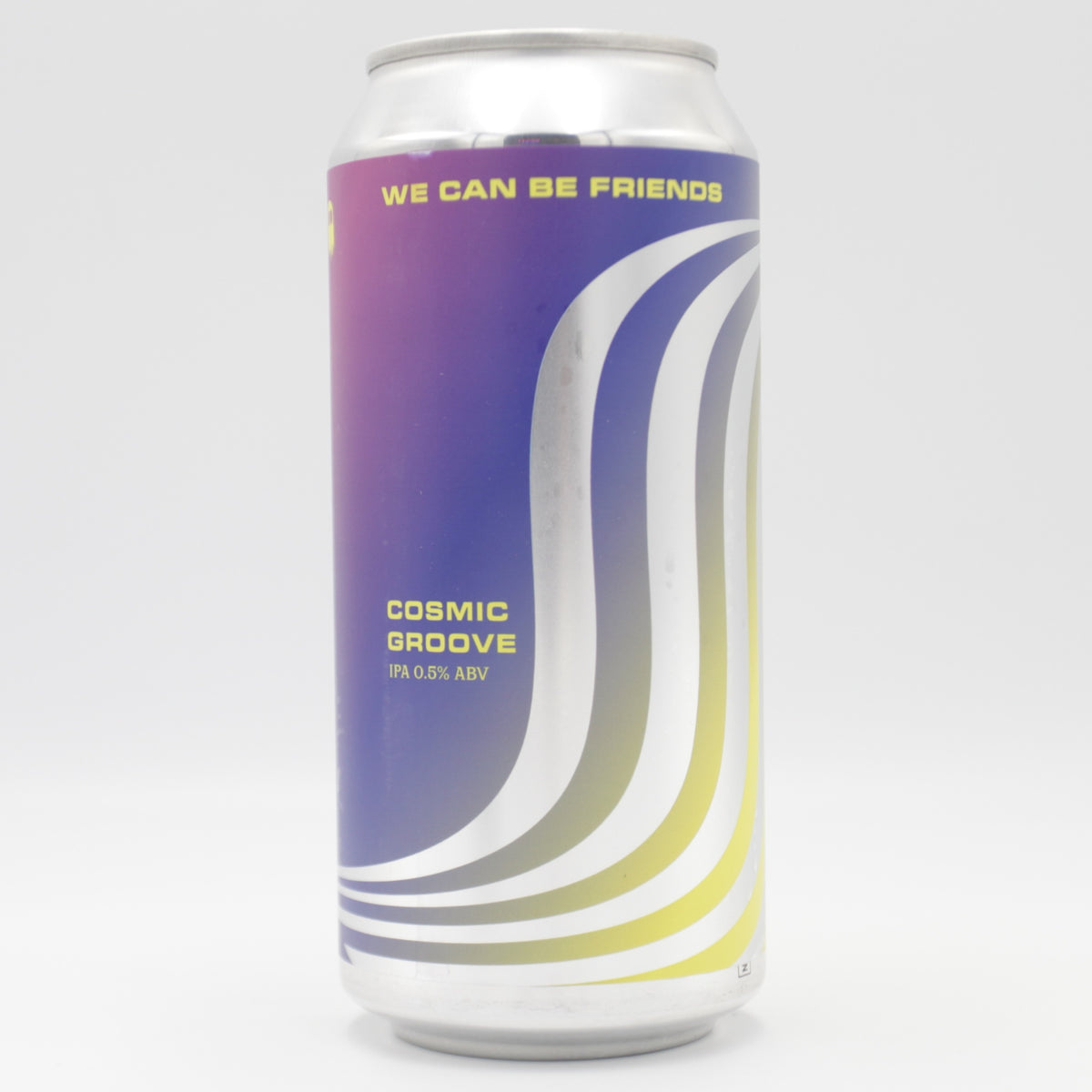 This is a can of We Can Be Friends - Cosmic Groove - 0.5% (440ml). It is a IPA craft beer available to buy from Ghost Whale, voted London's best craft beer shop.