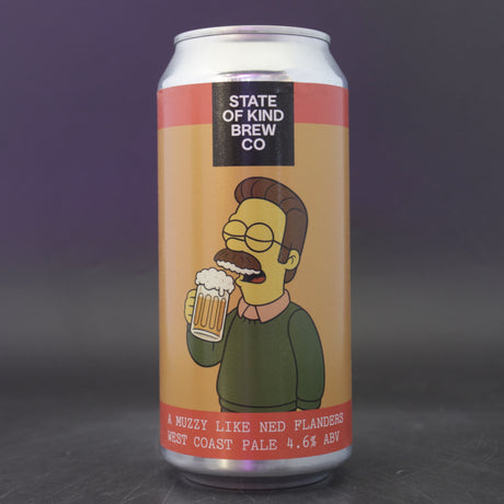 This is a can of State Of Kind - A Muzzy Like Ned Flanders - 4.6% (440ml). It is a Pale Ale craft beer available to buy from Ghost Whale, voted London's best craft beer shop.