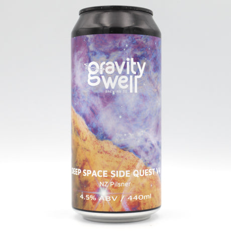 This is a can of Gravity Well - Deep Space Side Quest v4 - 4.5% (440ml). It is a Lager / Pilsner / Kölsch craft beer available to buy from Ghost Whale, voted London's best craft beer shop.