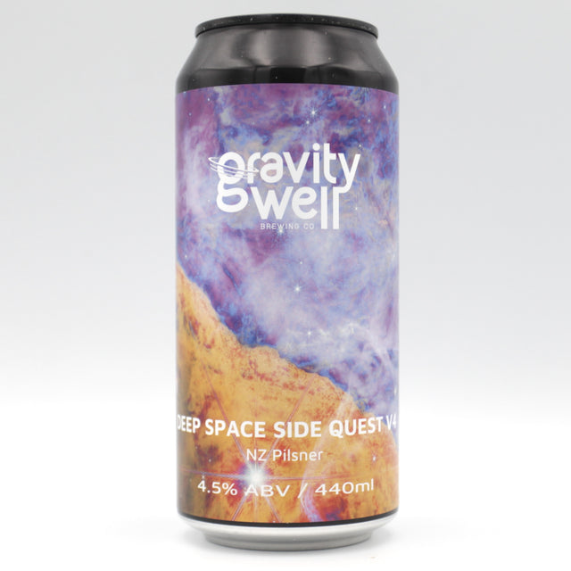 This is a can of Gravity Well - Deep Space Side Quest v4 - 4.5% (440ml). It is a Lager / Pilsner / Kölsch craft beer available to buy from Ghost Whale, voted London's best craft beer shop.