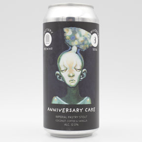 This is a can of Factory Brewing / Two Flints - Anniversary Cake - 12% (440ml). It is a Imperial Stout / Porter craft beer available to buy from Ghost Whale, voted London's best craft beer shop.