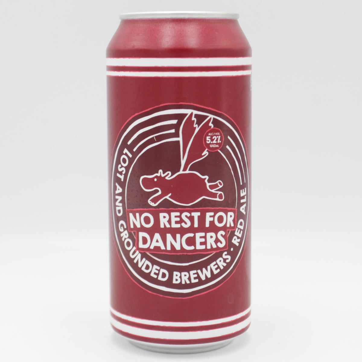 This is a can of Lost and Grounded - No Rest For Dancers - 5.6% (440ml). It is a Red / Amber Ale craft beer available to buy from Ghost Whale, voted London's best craft beer shop.