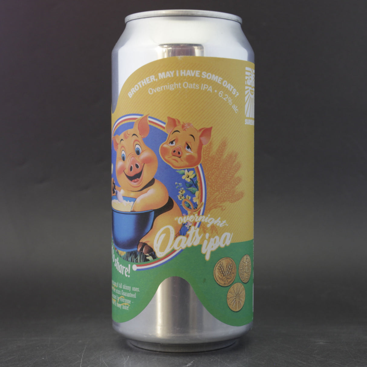 This is a can of Sureshot - Brother, May I Have Some Oats? - 6.2% (440ml). It is a IPA craft beer available to buy from Ghost Whale, voted London's best craft beer shop.