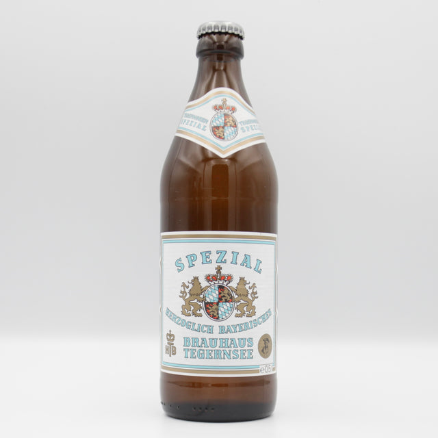This is a bottle of Tegernseer - Spezial - 5.6% (500ml). It is a Lager / Pilsner / Kölsch craft beer available to buy from Ghost Whale, voted London's best craft beer shop.